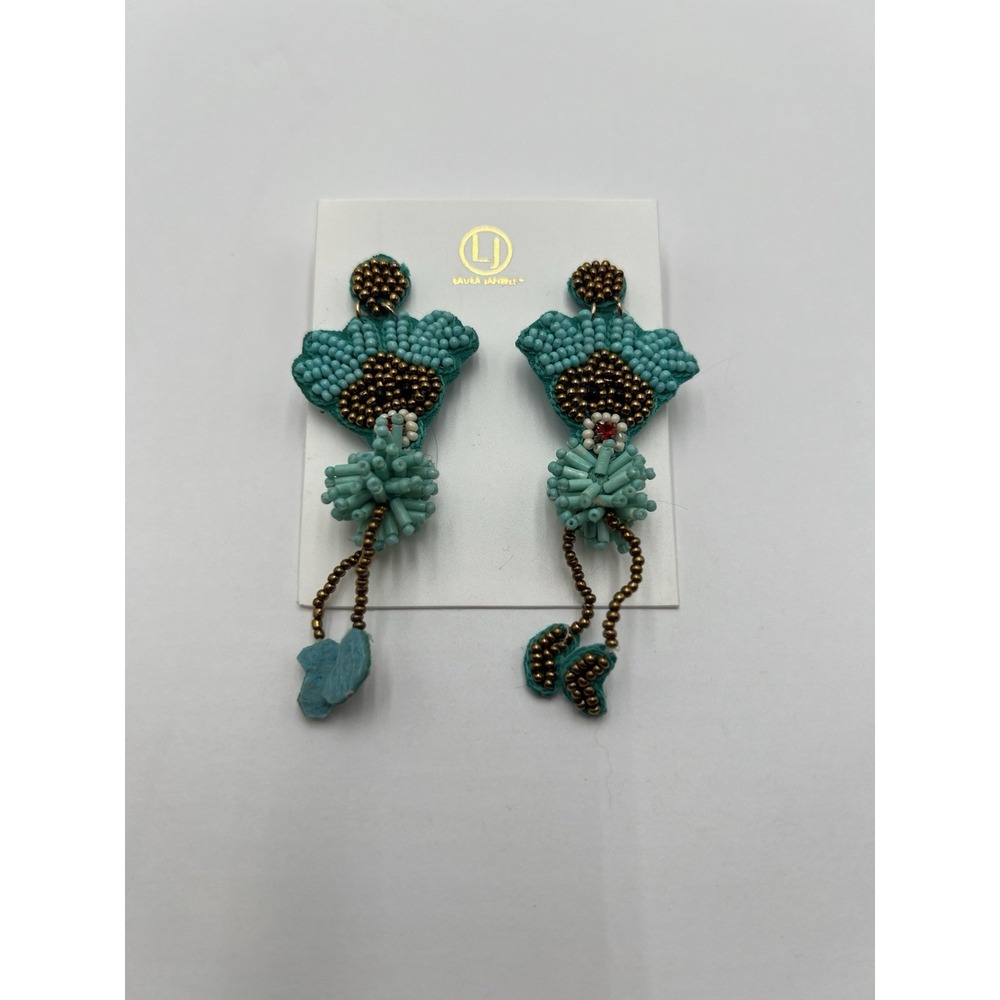 Laura Janelle Hummingbird Beaded Earrings Turquoise Bronze Statement NWT